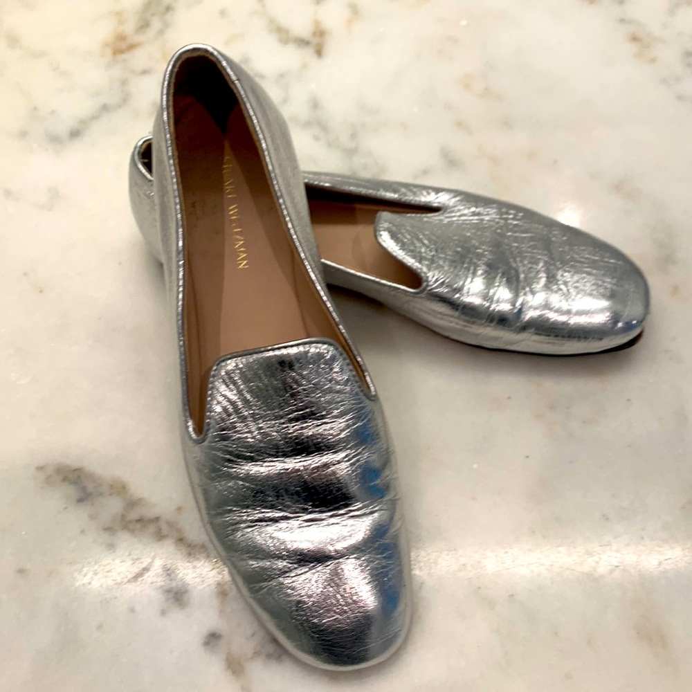Silver metallic slipper loafer